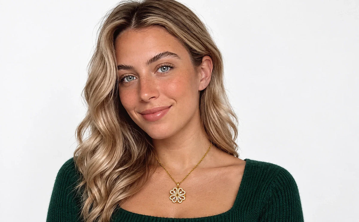 Auricelia jewelry worn in a distinct green outfit