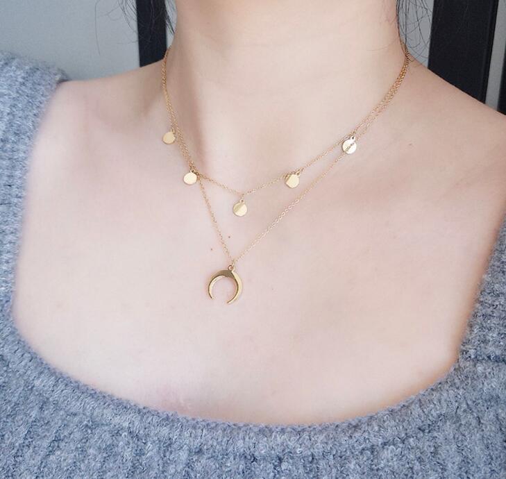 Celestial Moon Necklace – 18K Gold Plated Double Layer