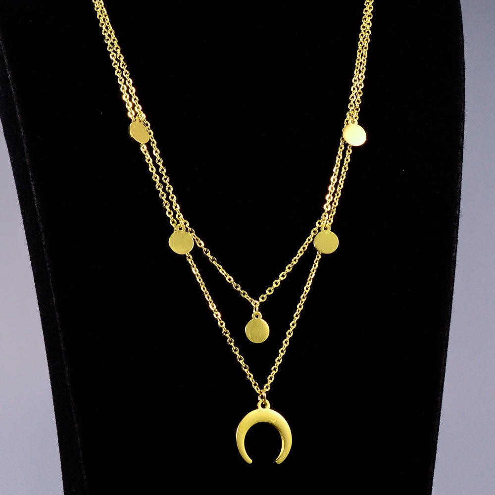 Celestial Moon Necklace – 18K Gold Plated Double Layer