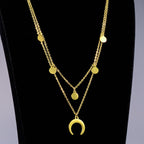 Celestial Moon Necklace – 18K Gold Plated Double Layer