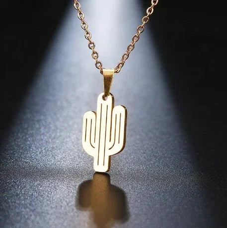 Rooted Cactus Necklace, worn on model