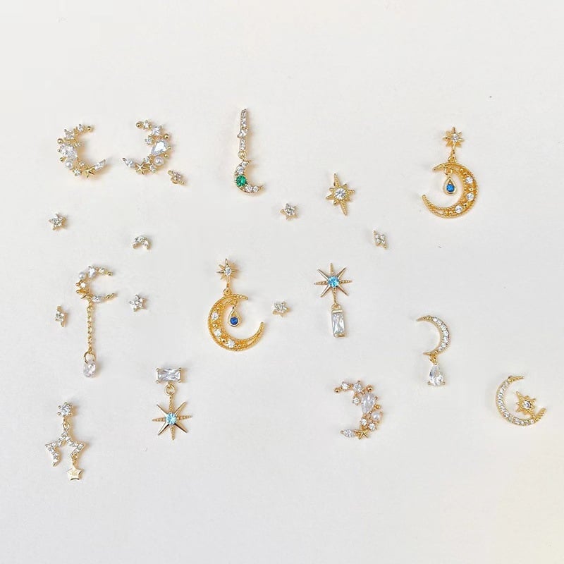 Moonflower Glow Earrings – Zircon Moon, Star and Flower Earrings