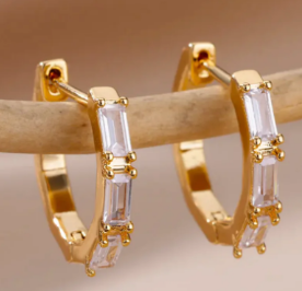 Geometric Crystal Hoop Earrings 18K, front view