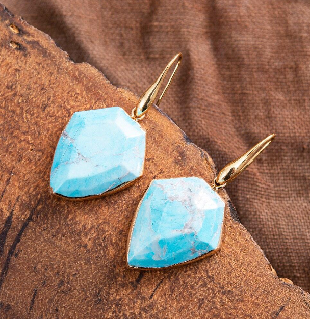 Rose Quartz Shield Dangle Earrings – Natural Stone