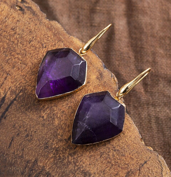 Rose Quartz Shield Dangle Earrings – Natural Stone