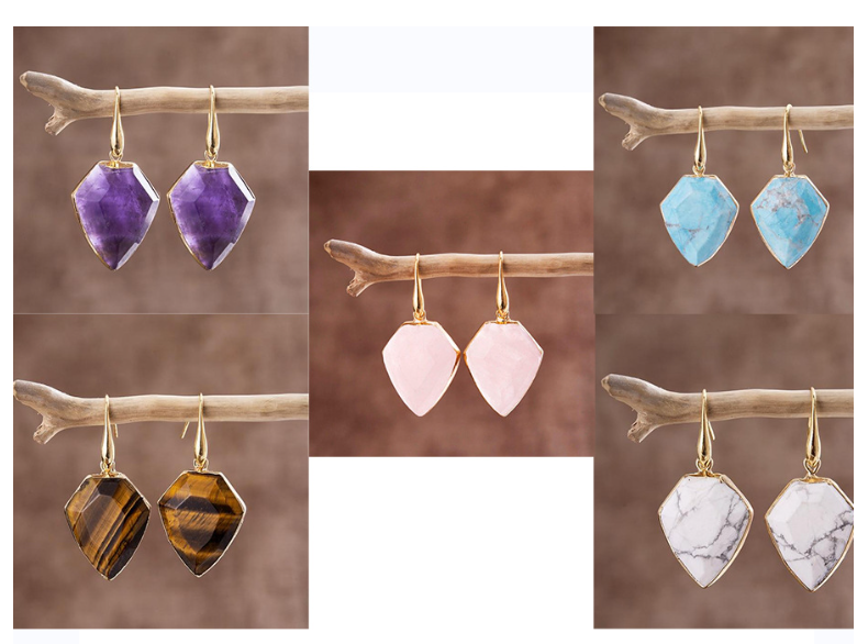 Rose Quartz Shield Dangle Earrings – Natural Stone