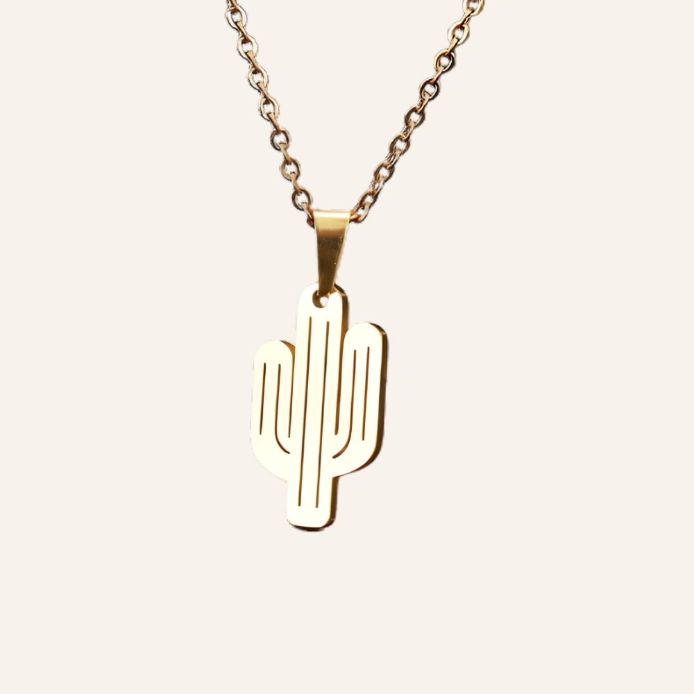 Elegant Cactus Gold Necklace – Minimalist Titanium Steel Pendant