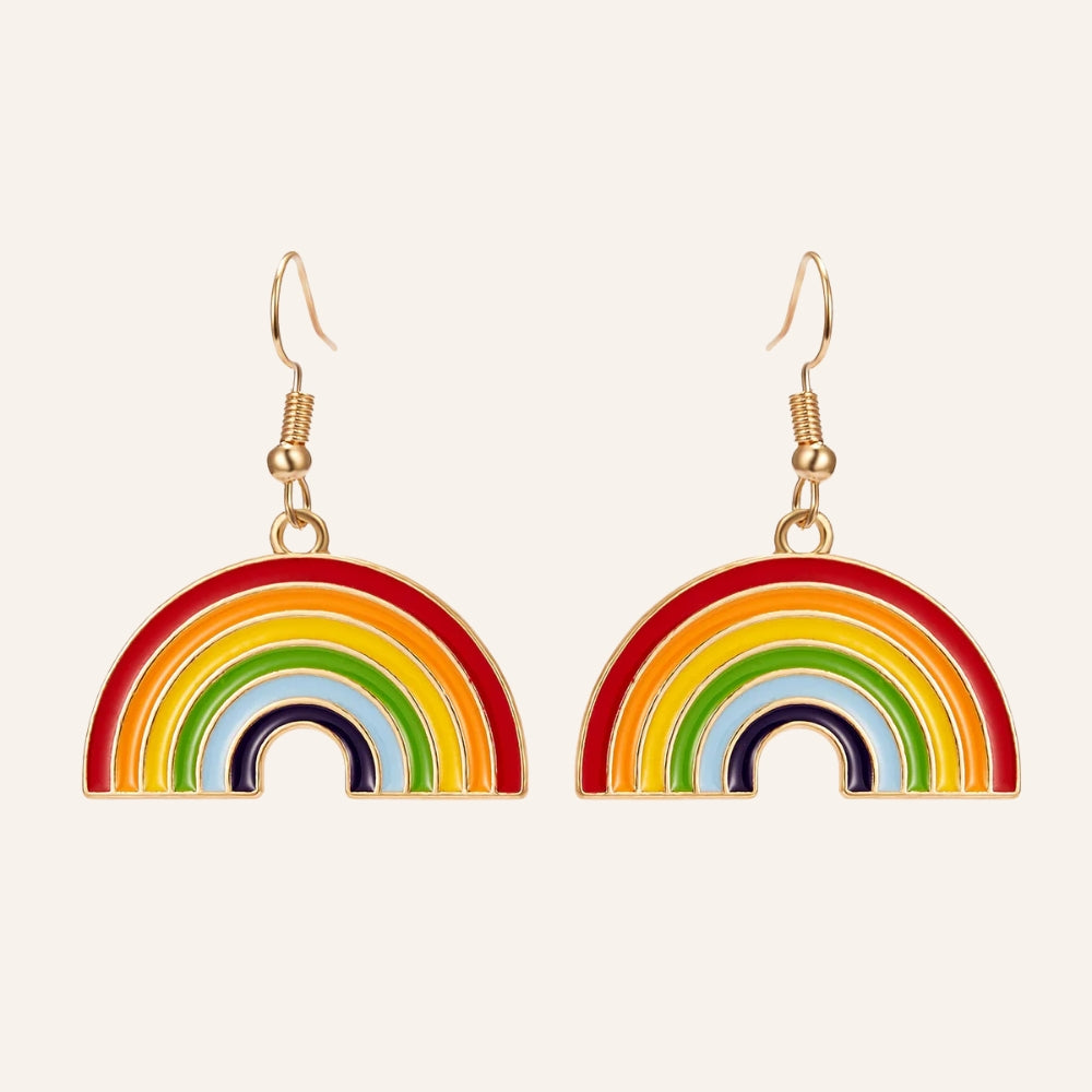 Rainbow Glow Earrings – Colourful Geometric Rainbow Drops