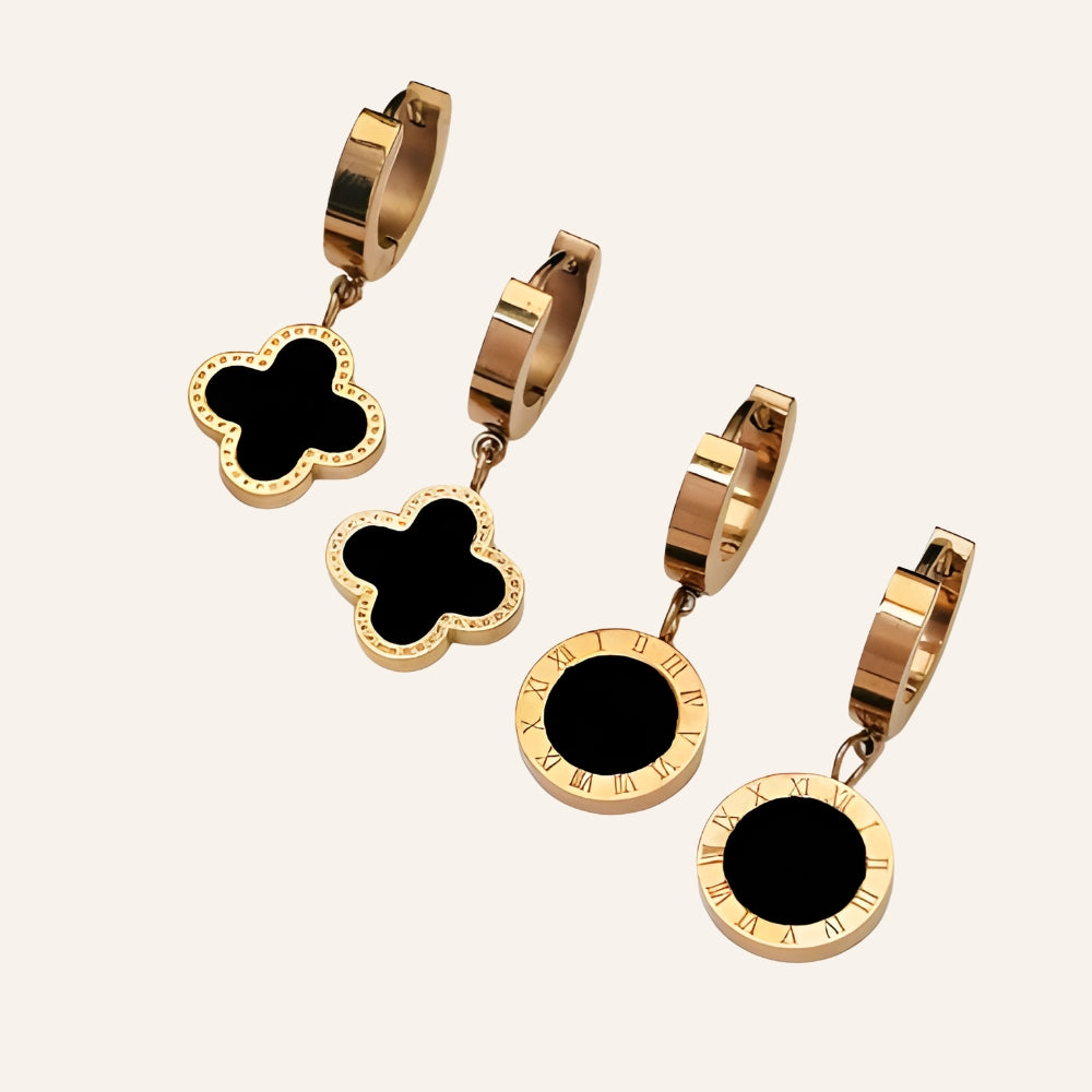 Clover Roman Gold Earrings – Hoop Earrings with Floral Charm