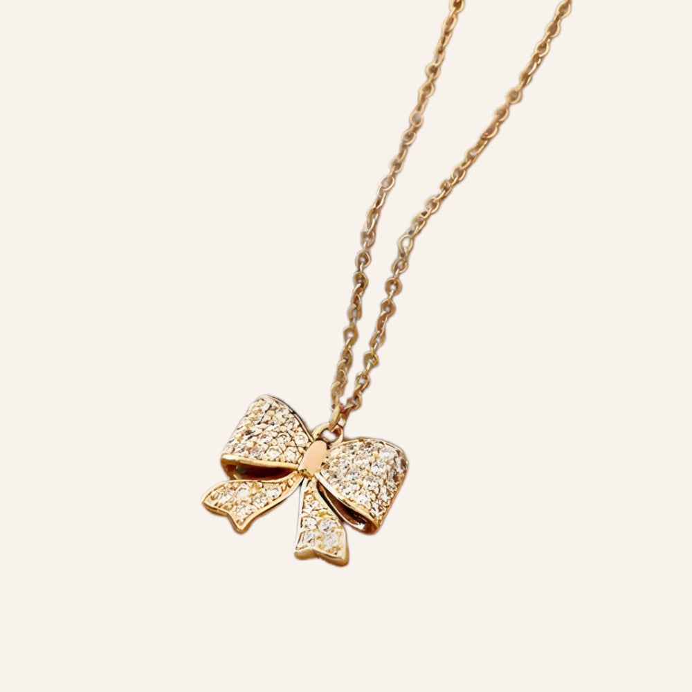 Ribbon Gift 18K Gold Necklace – Elegant Bow Design