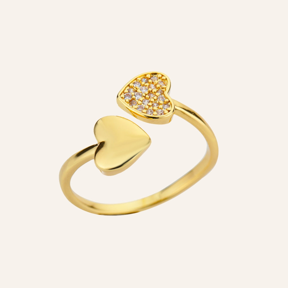 Brilliant Hearts Ring 18K – Adjustable with Zircon Stones