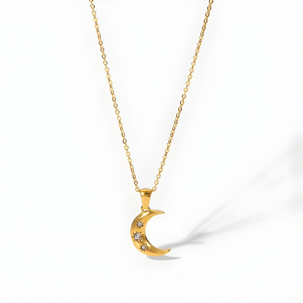 Moon Glow Necklace – Crescent Moon Necklace with Zirconia