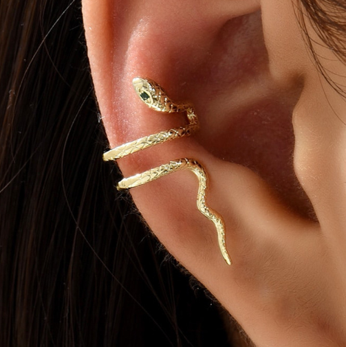 Serpent Crystal Earrings 18K, gold tone, front view