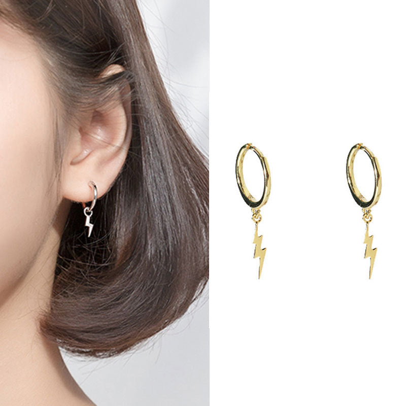 Bolt Hoop Earrings, white gold tone