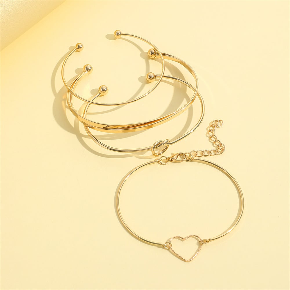 Golden Love Bangles Set – Gold Bracelets with Heart Charm