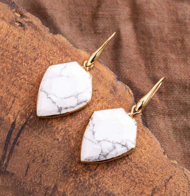 Rose Quartz Shield Dangle Earrings – Natural Stone