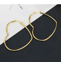 Heart Hoop Earrings, gold tone, front view