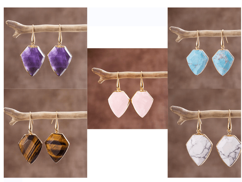 Rose Quartz Shield Dangle Earrings - Auricelia
