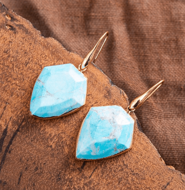 Rose Quartz Shield Dangle Earrings - Auricelia