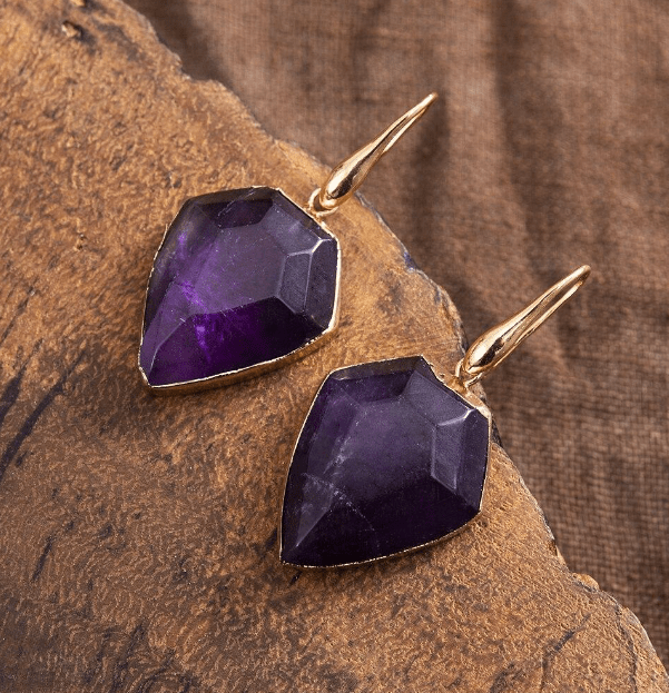 Rose Quartz Shield Dangle Earrings - Auricelia