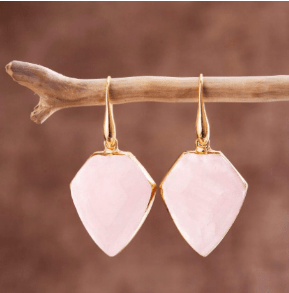 Rose Quartz Shield Dangle Earrings - Auricelia